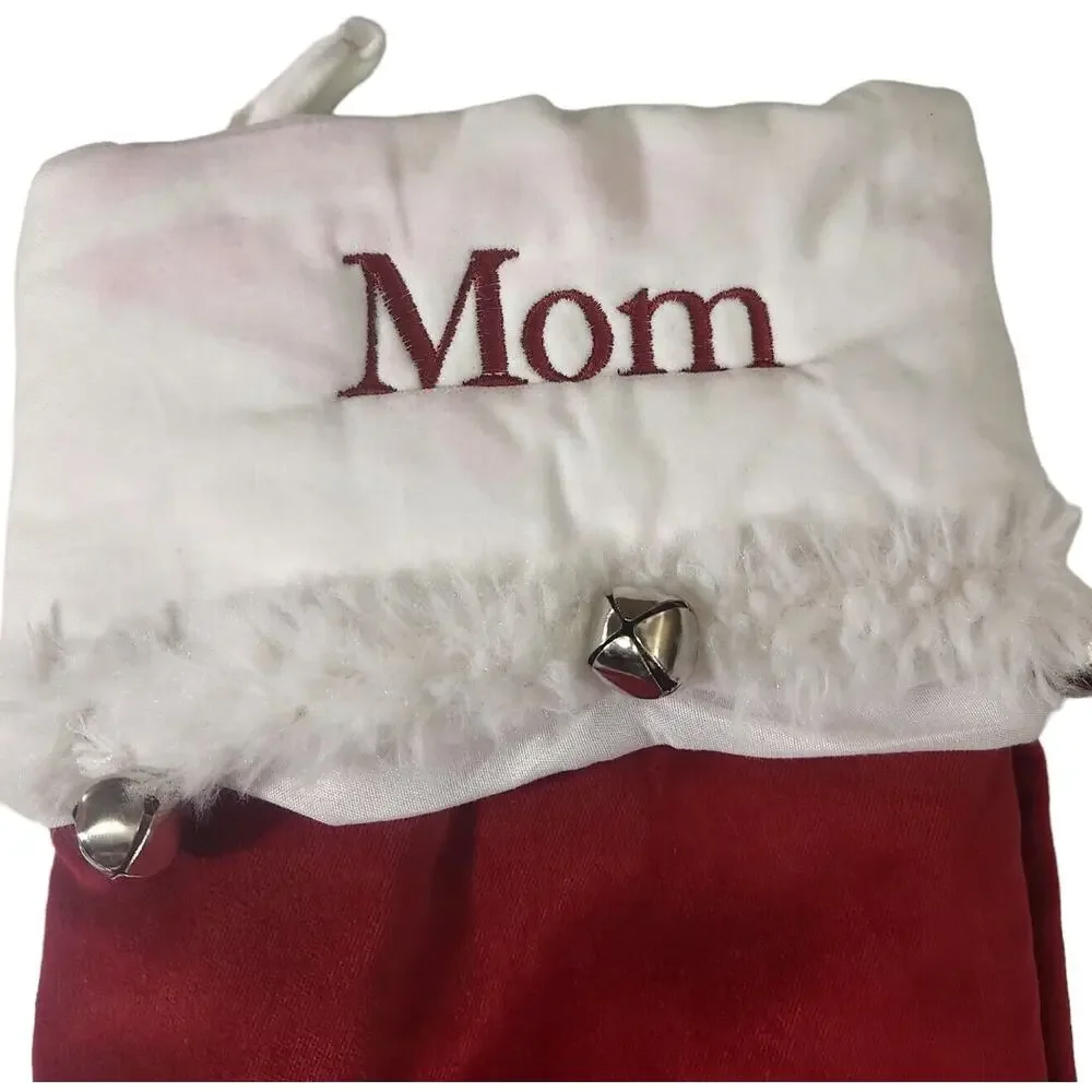 POTTERY BARN Velvet Christmas Stocking Mom Embroidered Lined Decor Holiday READ